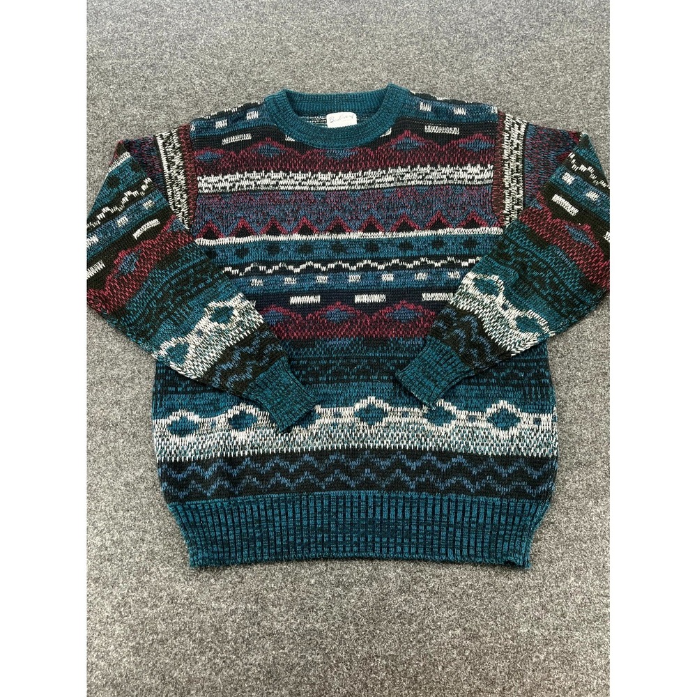 Vintage Boulevard Sport‎ Sweater Mens XLT Multicolor Geometric Tight Knit Ribbed